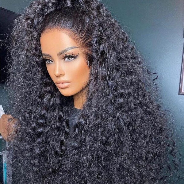 Black Women Curly Human Hair Wig Deep Wave Lace Frontal Wigs