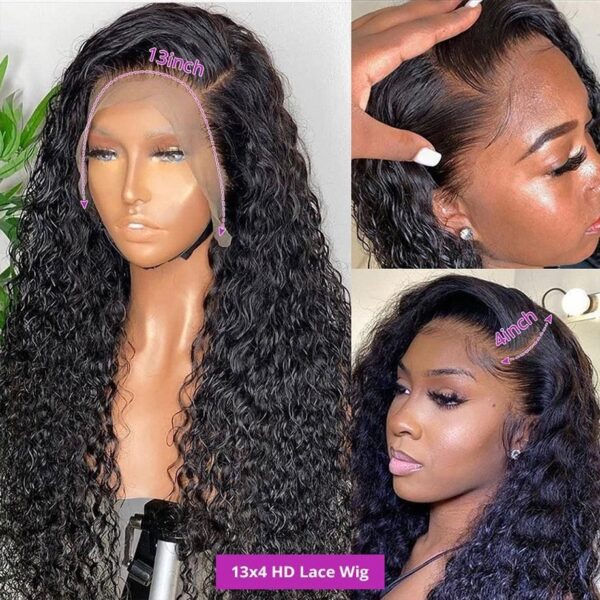 Black Women Curly Human Hair Wig Deep Wave Lace Frontal Wigs - Image 7