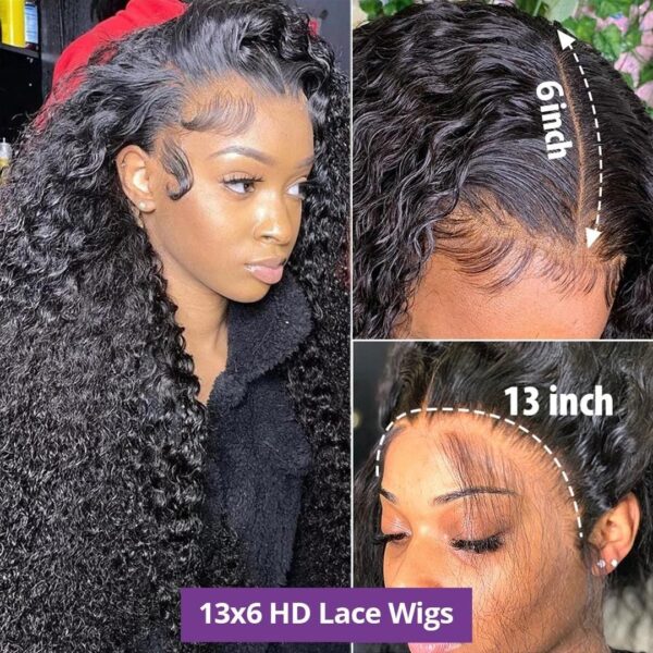 Black Women Curly Human Hair Wig Deep Wave Lace Frontal Wigs - Image 5