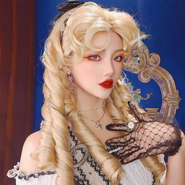 Light gold milky white gold lolita Roman curled wig elegant retro wig Duchess of Wales - Image 15