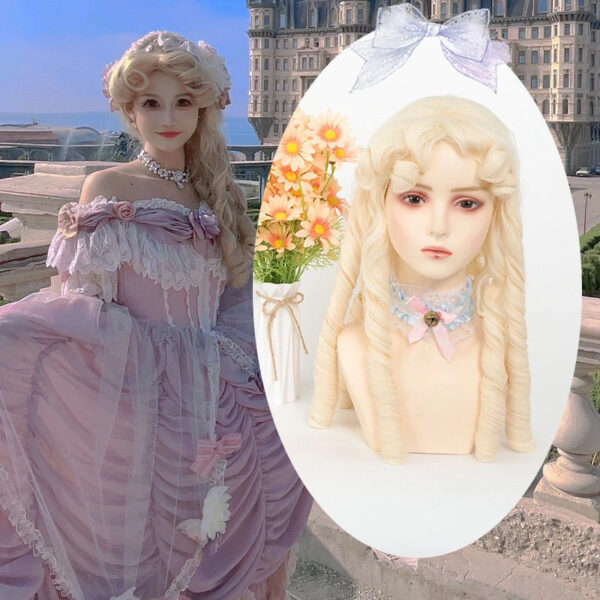 Light gold milky white gold lolita Roman curled wig elegant retro wig Duchess of Wales - Image 14