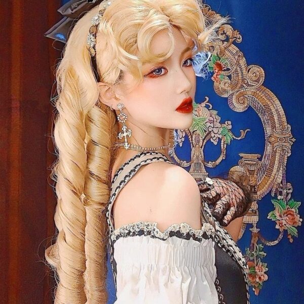 Light gold milky white gold lolita Roman curled wig elegant retro wig Duchess of Wales - Image 9