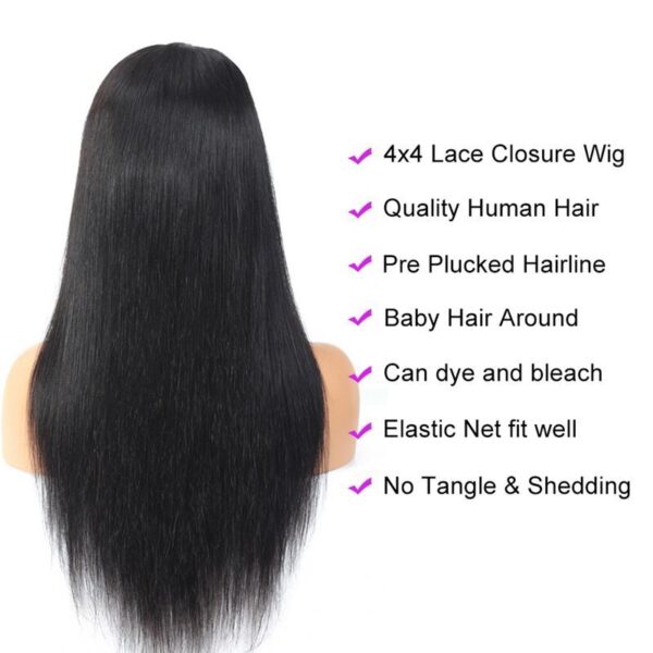 10A Brazilian Straight Hair 4x4 Lace Closure Wig Human Long Straight Hair - Image 6