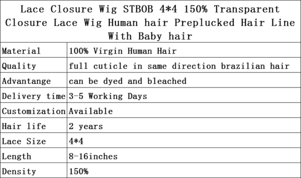 12A 4 * 4 Closure wire Bone straight Bob wigs headset - Image 17